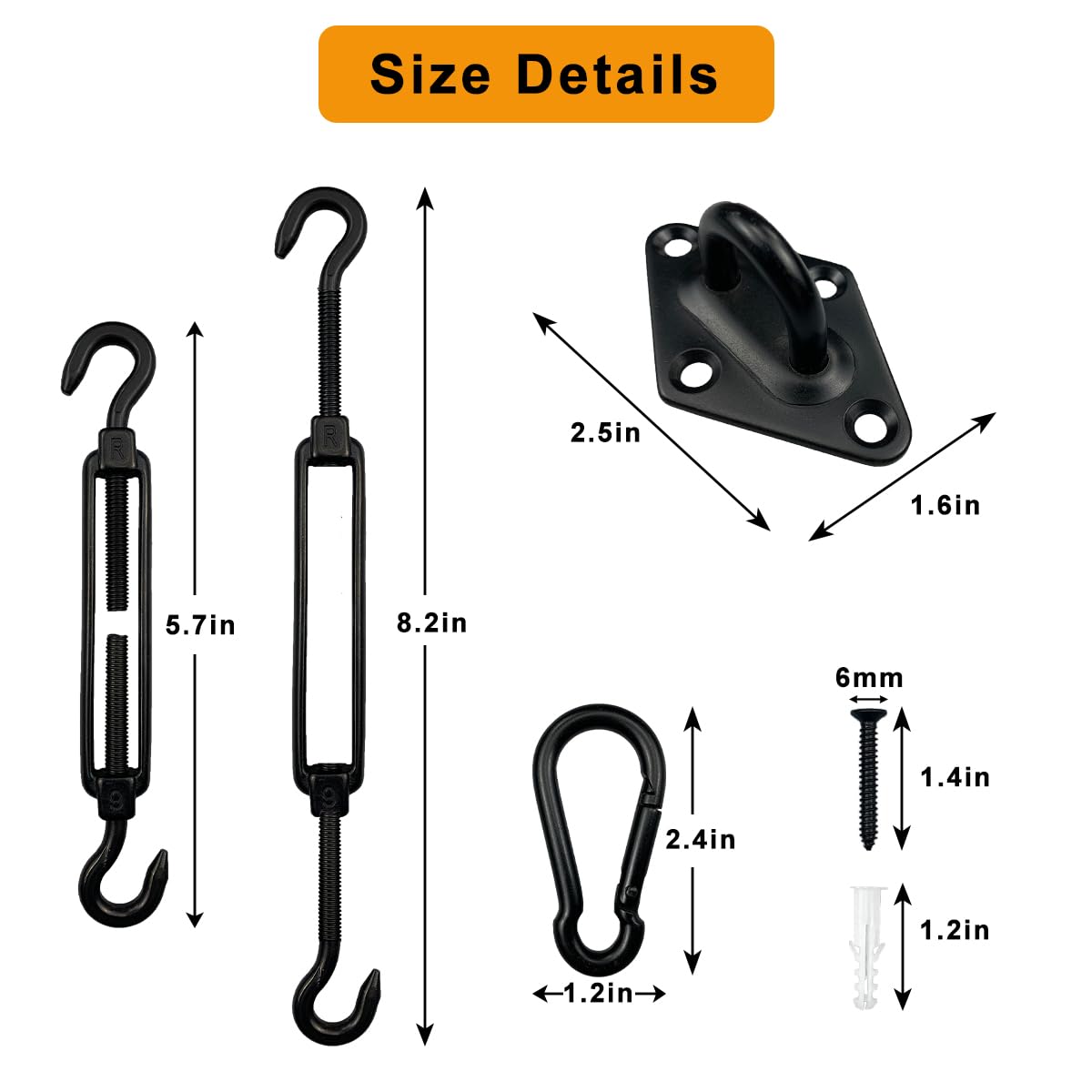 KUPAO stainless steel snap hooks for easy, reliable shade sail connections.
