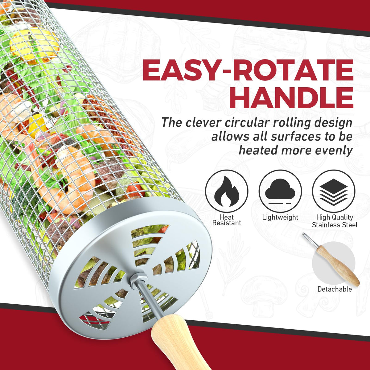 KUQIHUG rolling grill basket ideal for backyard and camping meals