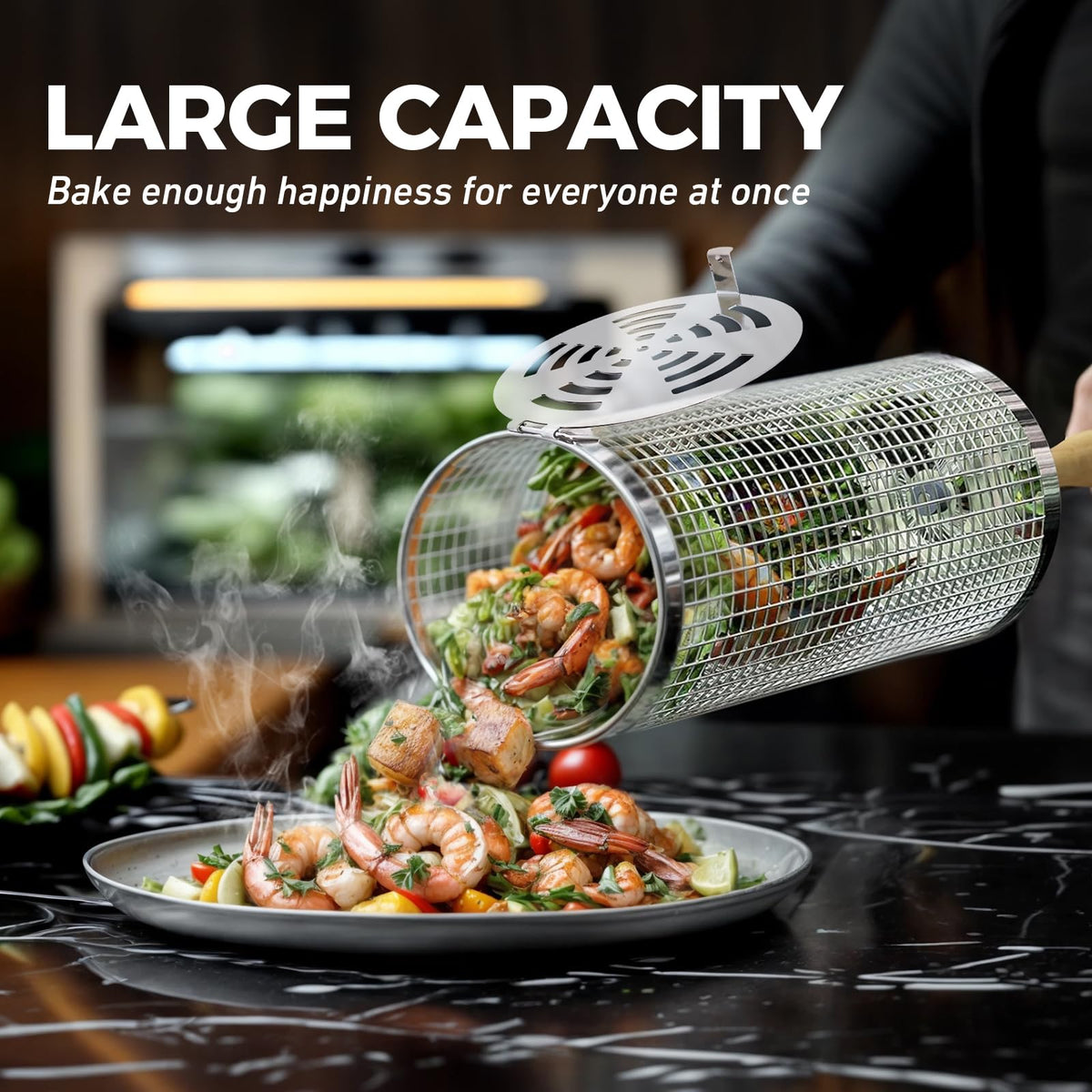 KUQIHUG rolling grill basket durable 304 stainless steel mesh