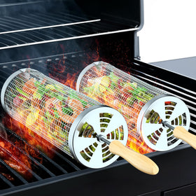 KUQIHUG rolling grill basket lid closed for protected cooking