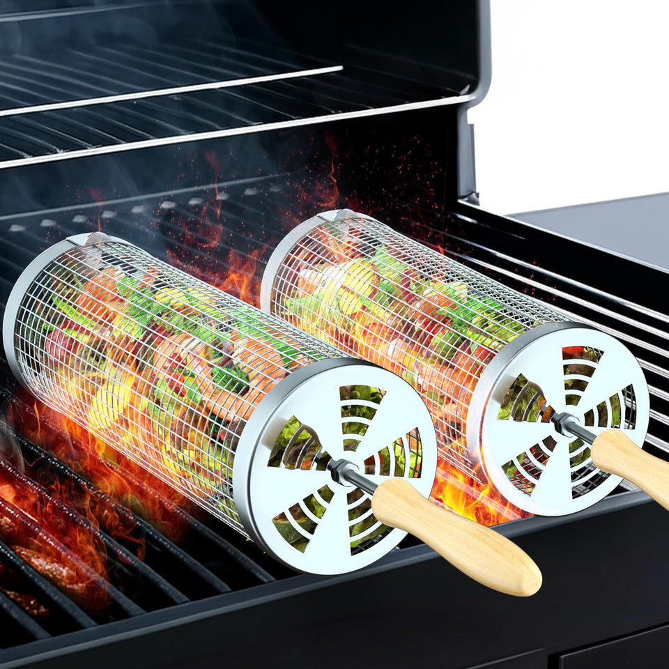 KUQIHUG rolling grill basket lid closed for protected cooking