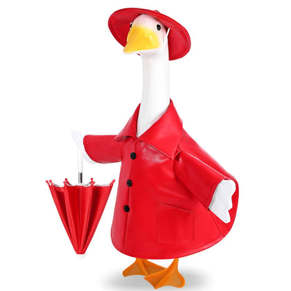Kuscul raincoat goose with red umbrella hat for outdoor garden decor