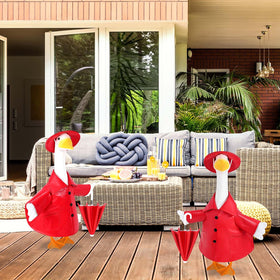 Kuscul red garden figure on display for outdoor spaces