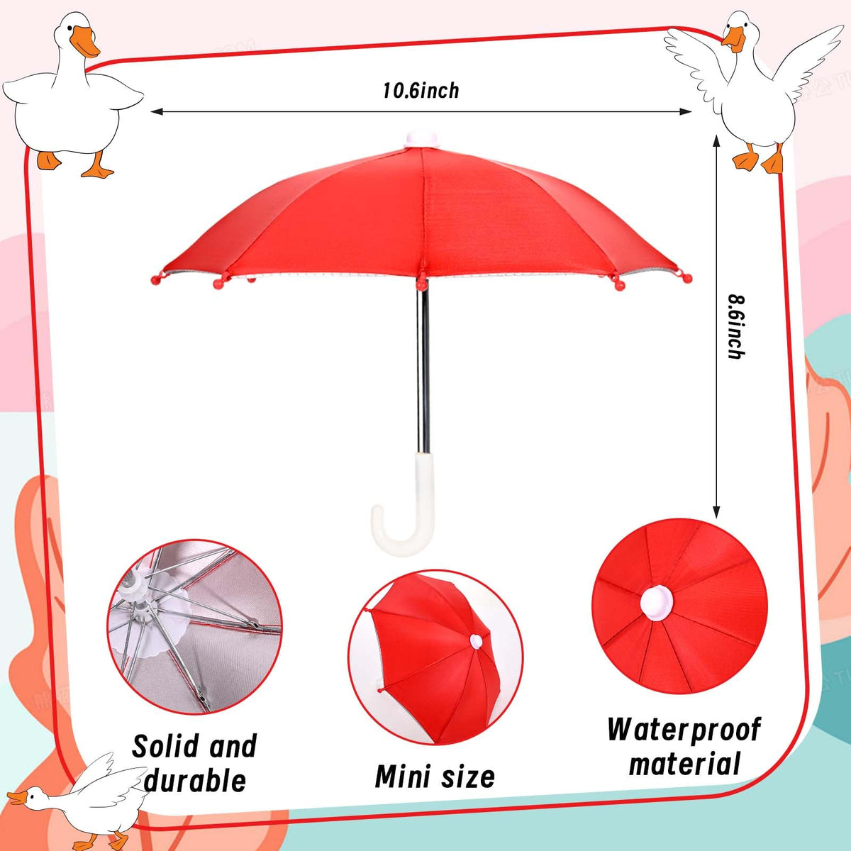 Umbrella attached to goose hand with pins for secure outdoor wear