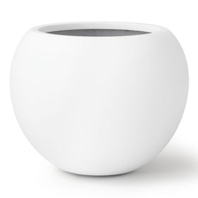 KUTE NEST Globo fiberstone round planter front view with drainage hole for indoor and outdoor use.