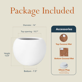 KUTE NEST Globo fiberstone round planter side view with smooth glossy finish.