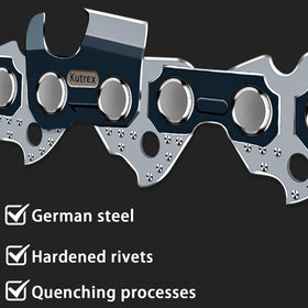 Kutrex chain with hardened rivets boosts durability and long-lasting performance.