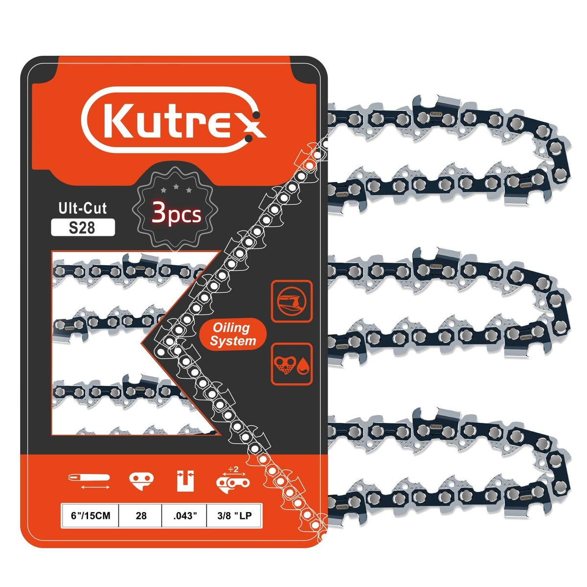 Kutrex 6-inch replacement chain fits Husqvarna bars for reliable compatibility and quick replacements.