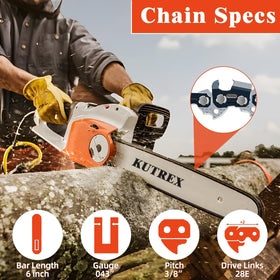 Kutrex 6-inch chain with semi-chisel design reduces vibration for smoother operation.