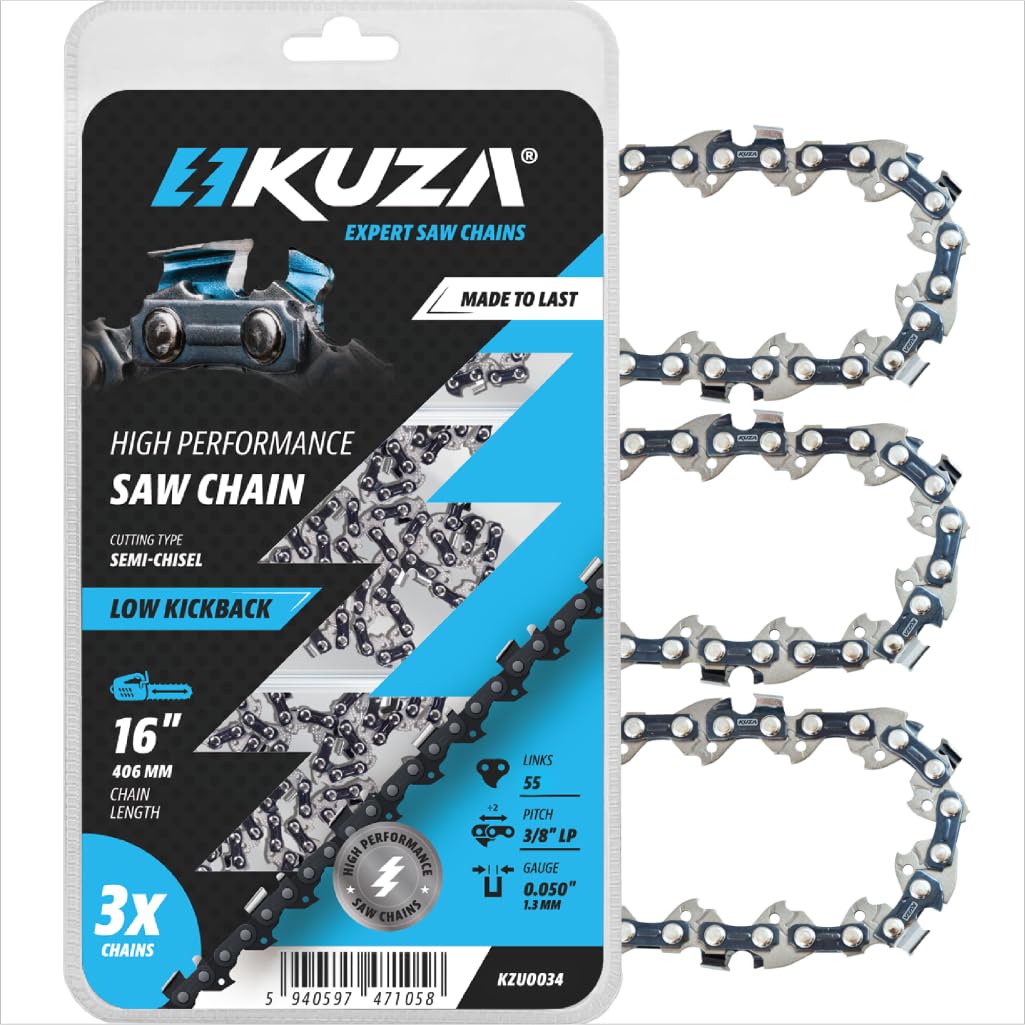 KUZA premium 16-inch chainsaw chain on bar for smooth cuts