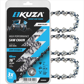 KUZA premium 16-inch chainsaw chain on bar for smooth cuts