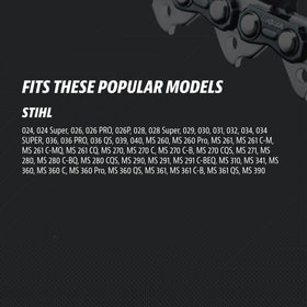 KUZA STIHL chain's sharp edge delivers efficient, clean cuts.