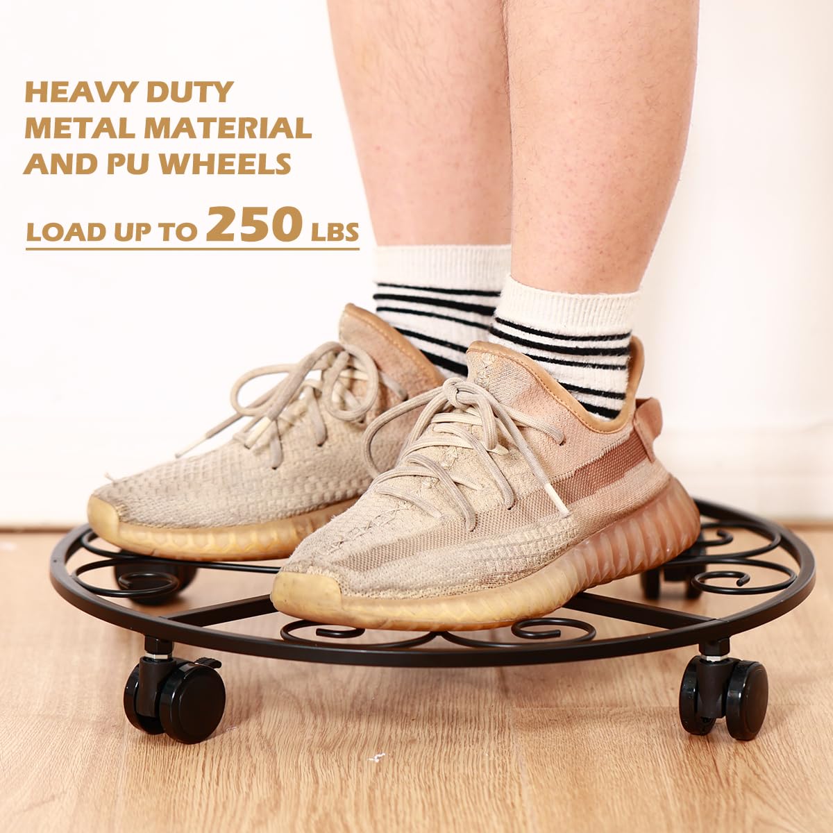 360-degree rotating wheels with locks help position pots precisely and securely.