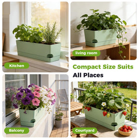 Modern green KvysFlourish planter on a table in a living space