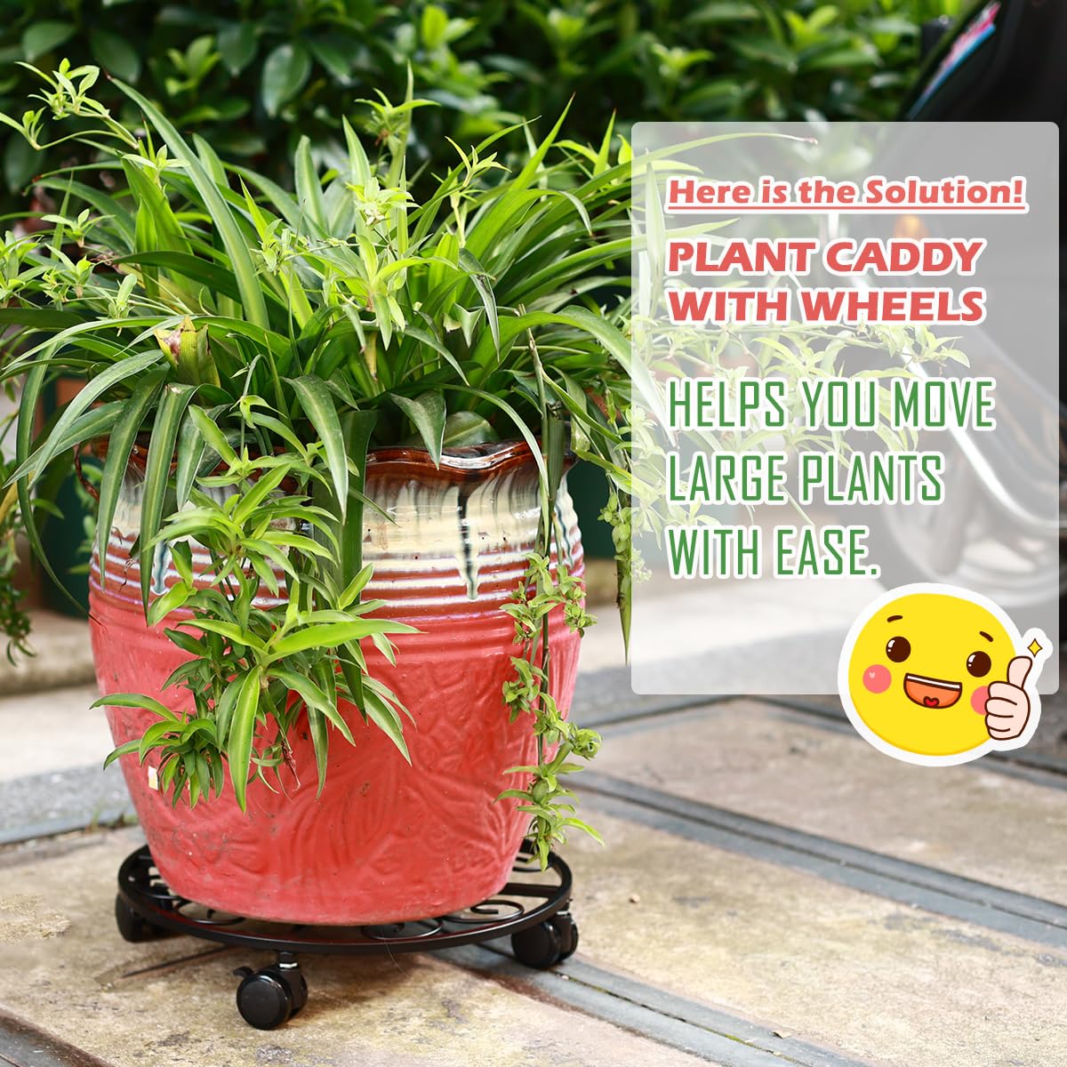 Rustproof powder-coated metal resists humidity for reliable outdoor plant placement.
