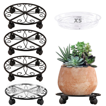 KvyusFlourish plant caddy on wheels, 12-inch black, easy movement for heavy pots.