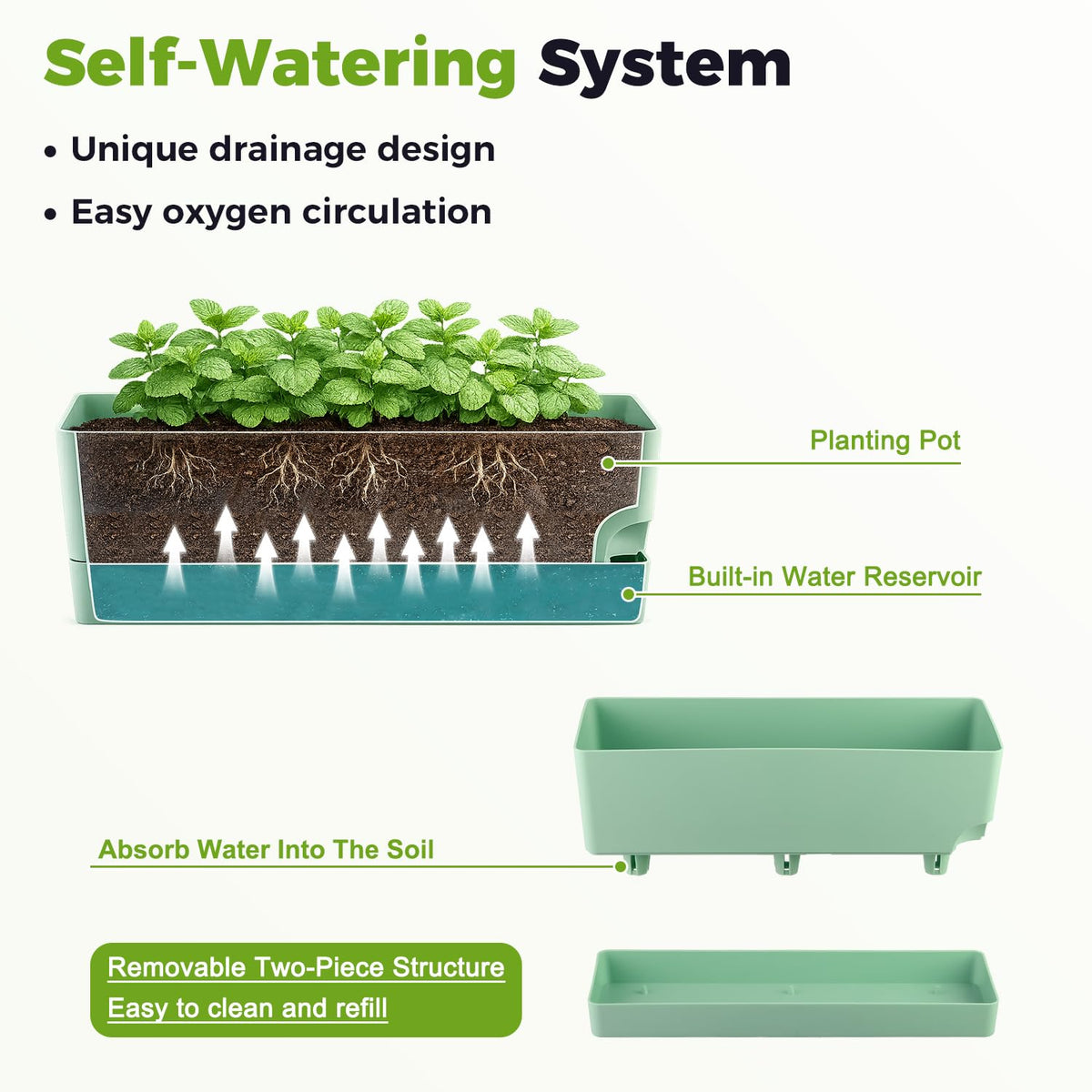 Rectangular planter with drainage holes ready for use