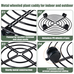 KvyusFlourish rolling plant stand close-up highlights noiseless PU wheels.