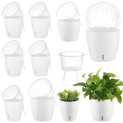 KvyusFlourish self-watering pot in white, front view with water reservoir for easy plant care.