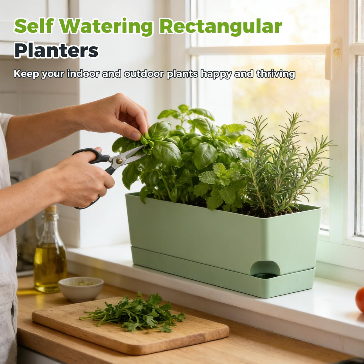 Side view of the self watering pot showing layered design
