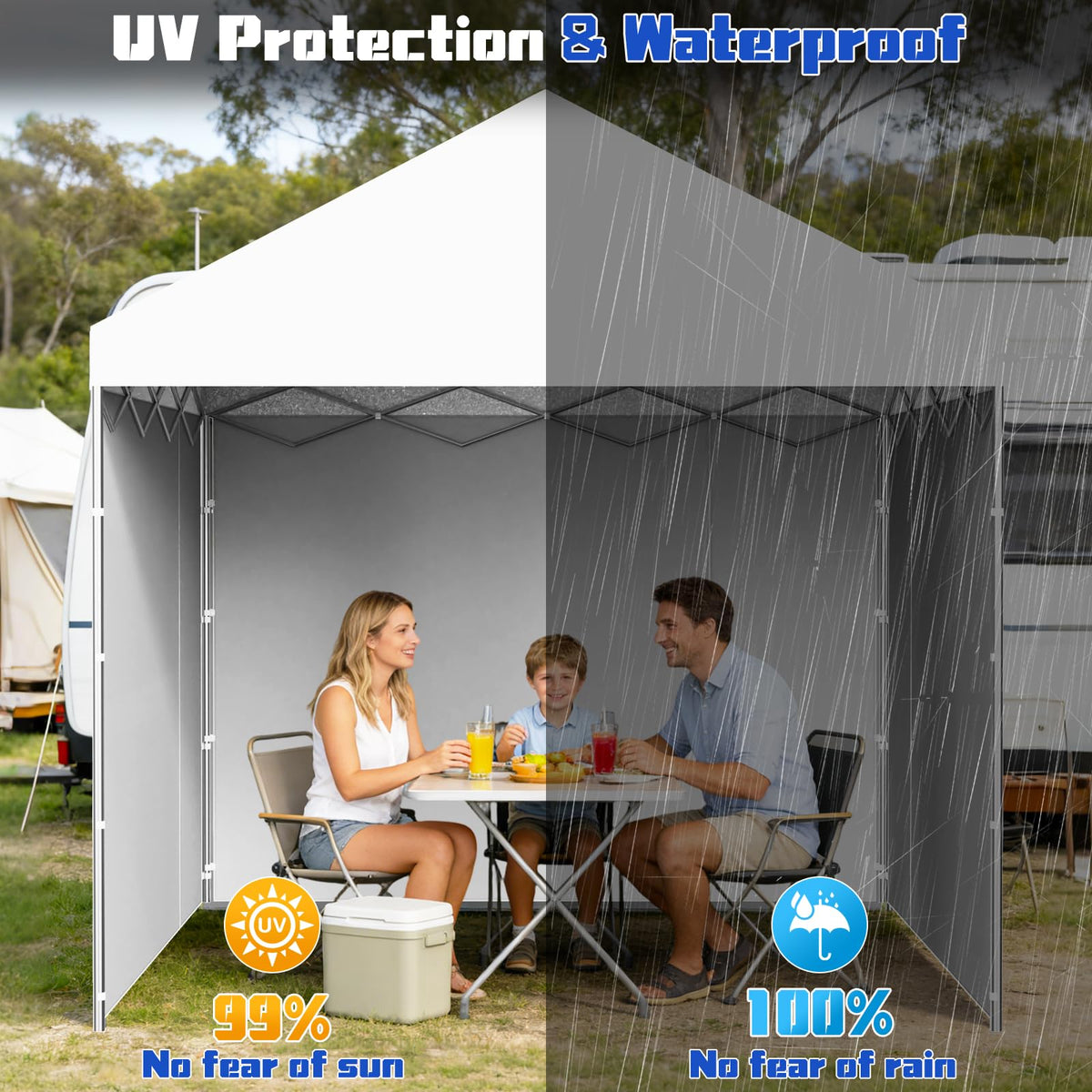 Three sidewalls installed on a 10x10 canopy for complete coverage.