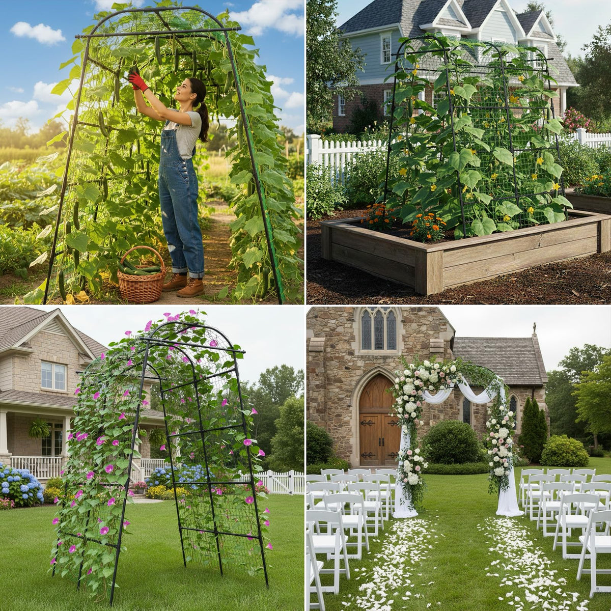 Kweetle 7ft garden arch trellis close-up reveals rust-proof coating