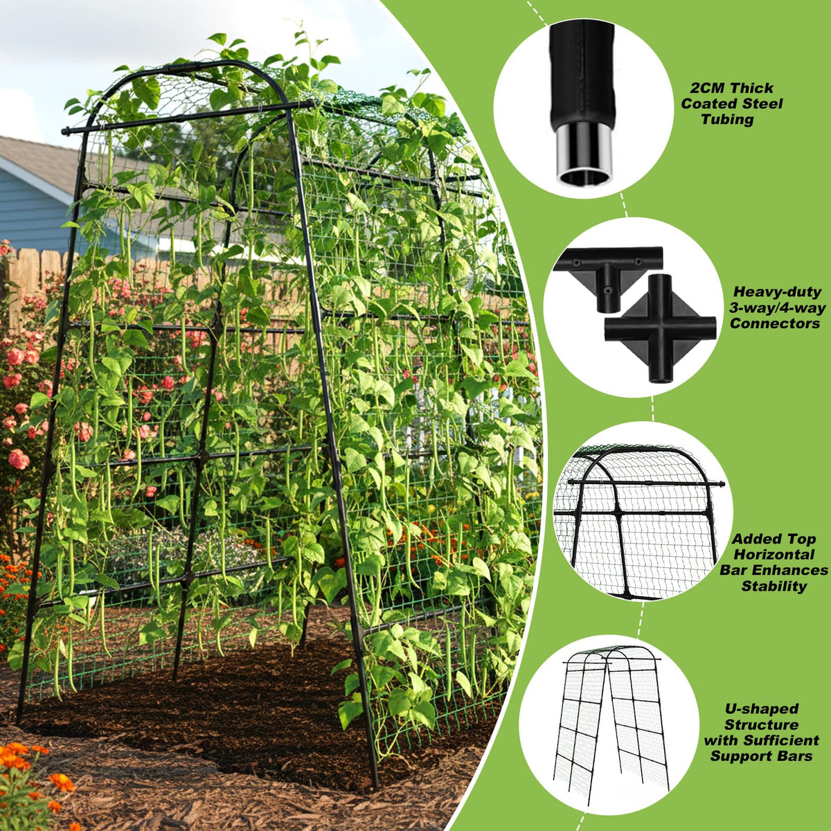 Kweetle 7ft garden arch trellis with ground anchors enhances stability in windy conditions