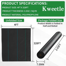 Kweetle ground cover 1312 sq ft laid over soil, protecting beds.