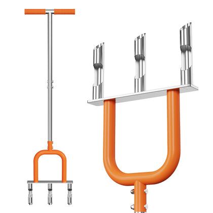 Kweetle lawn aerator with three hollow tines improves soil penetration for healthier roots