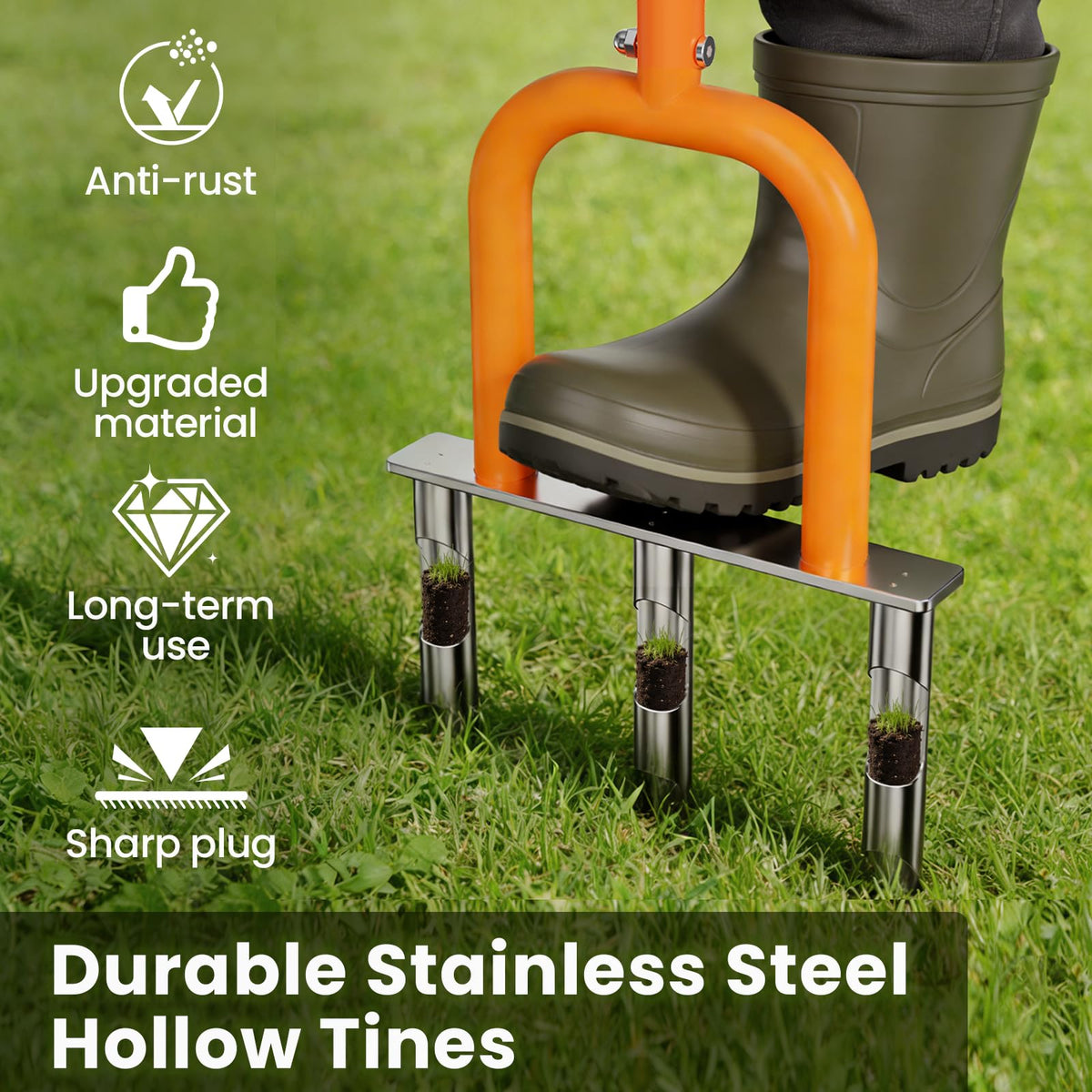 Kweetle manual lawn aerator core aeration design enables easy soil plugs