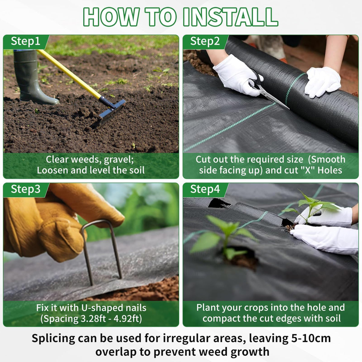 Kweetle stakes included secure the fabric for a flat, durable ground cover.