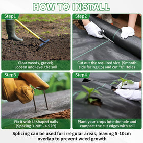 Kweetle stakes included secure the fabric for a flat, durable ground cover.