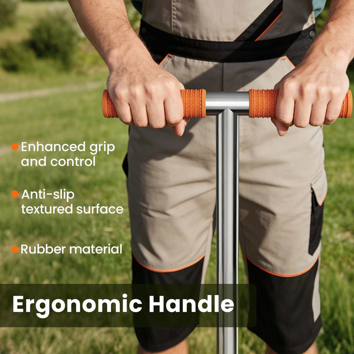 Kweetle standing-use design reduces bending while aerating your lawn