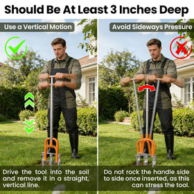 Kweetle yard aeration tool for compacted soil improves drainage and root access