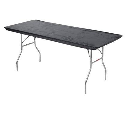 Kwik-Covers 6ft black table cover shown over a banquet table, wind-resistant