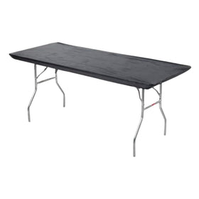 Kwik-Covers 8' black rectangle table cover with elastic edge for a snug fit.