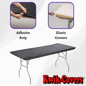 Kwik-Covers 4-inch adhesive-strip backing on long sides of black table cover
