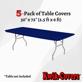Kwik-Covers durable navy vinyl table cover for quick cleanup.