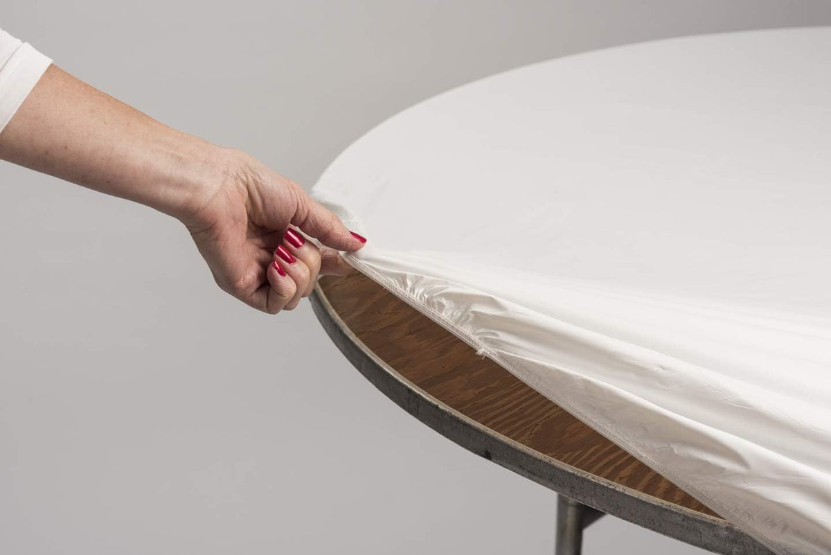 Kwik-Covers ease of cleanup after events with white disposable-friendly covers.