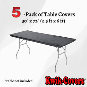 Kwik-Covers elastic edging keeps the 6ft black cover in place at outdoor events