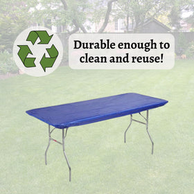 Close-up of elastic edge on Kwik-Covers royal blue table cover