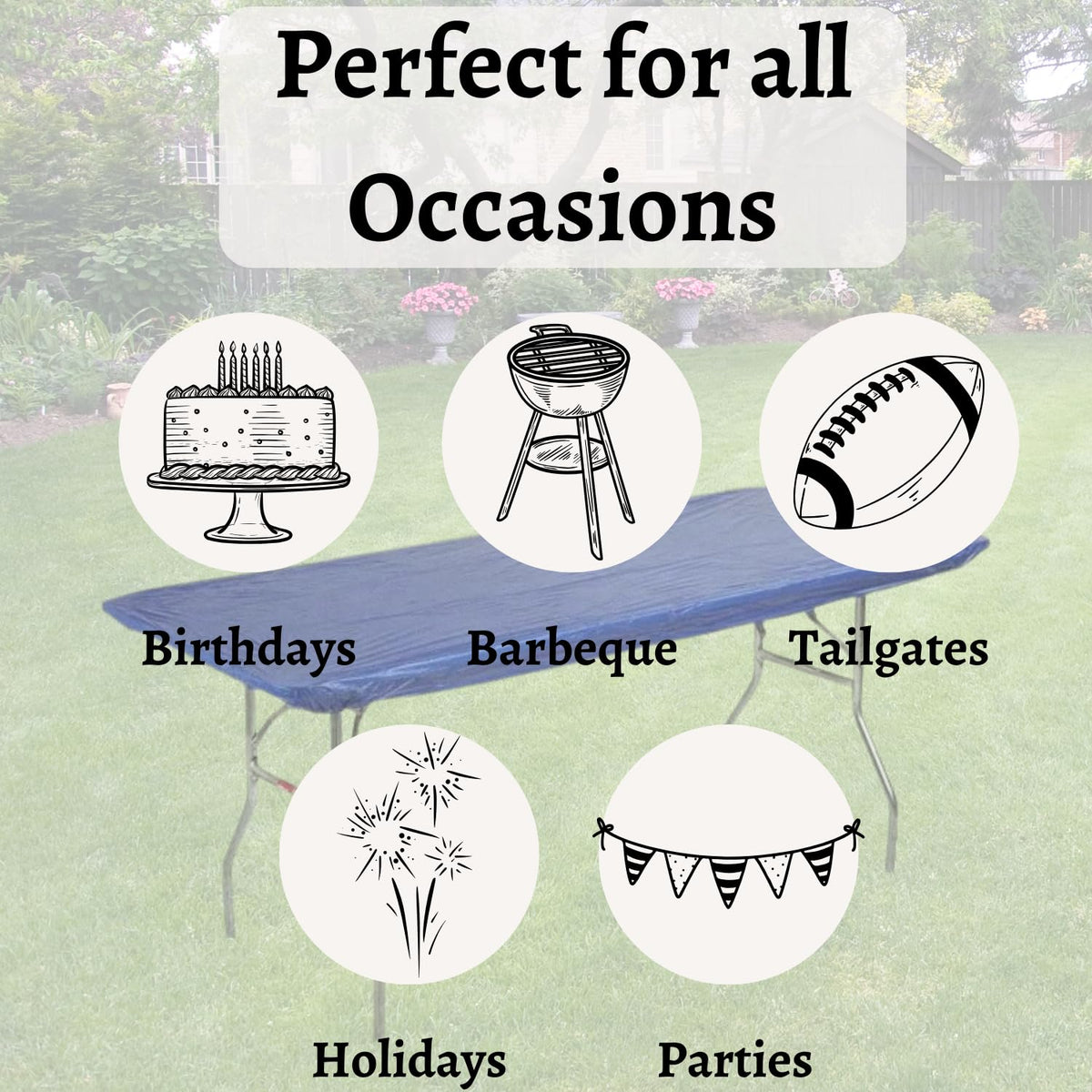 Folded Kwik-Covers royal blue 8ft table covers ready for storage
