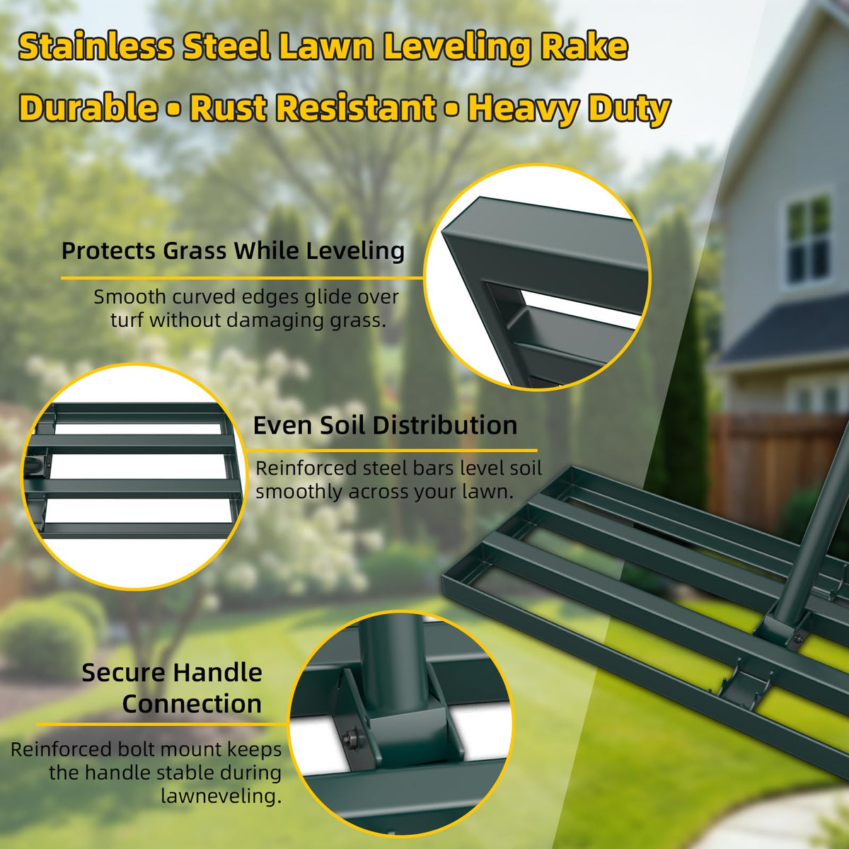 KXGBARN lawn leveling rake ideal for top dressing and soil spreading.