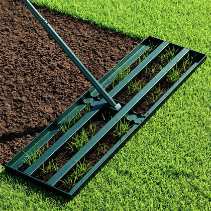 KXGBARN stainless steel lawn leveling rake with 30x10 head for fast, even ground.