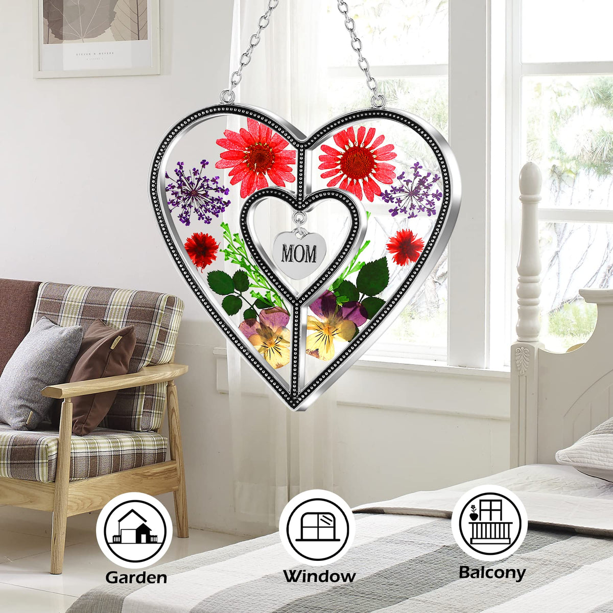 KY&BOSAM stained glass mom heart ornament for windows and walls