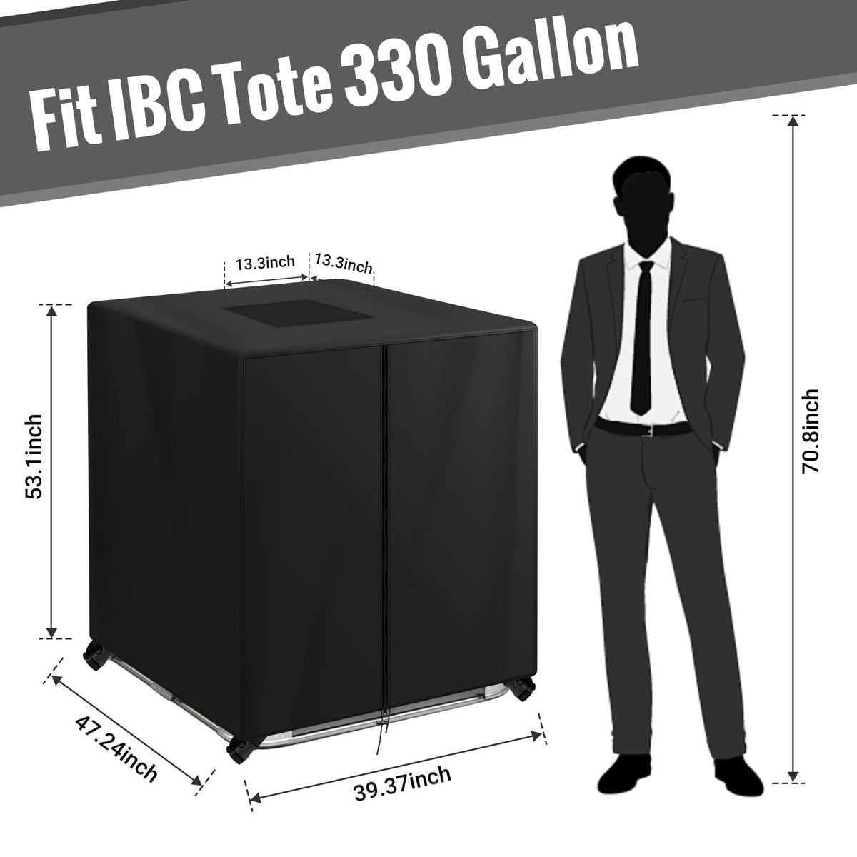 KY-HUAEN IBC Tote Cover heavy-duty Oxford 420D protecting against sun and weathering.