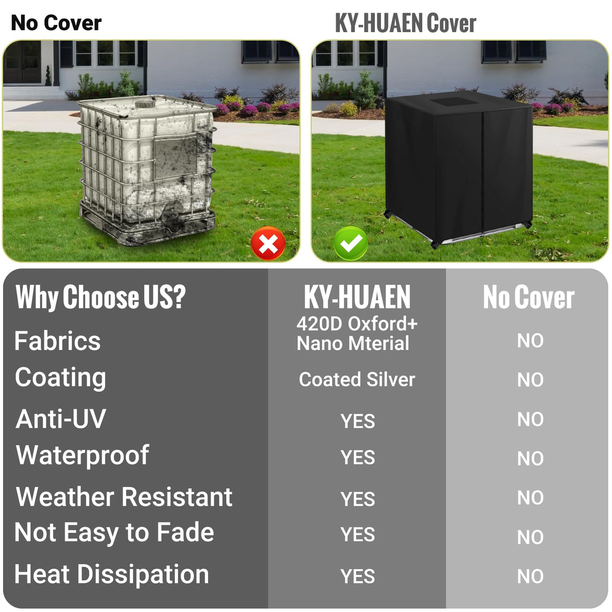 KY-HUAEN IBC Tote Cover weather-resistant protection for outdoor tanks.