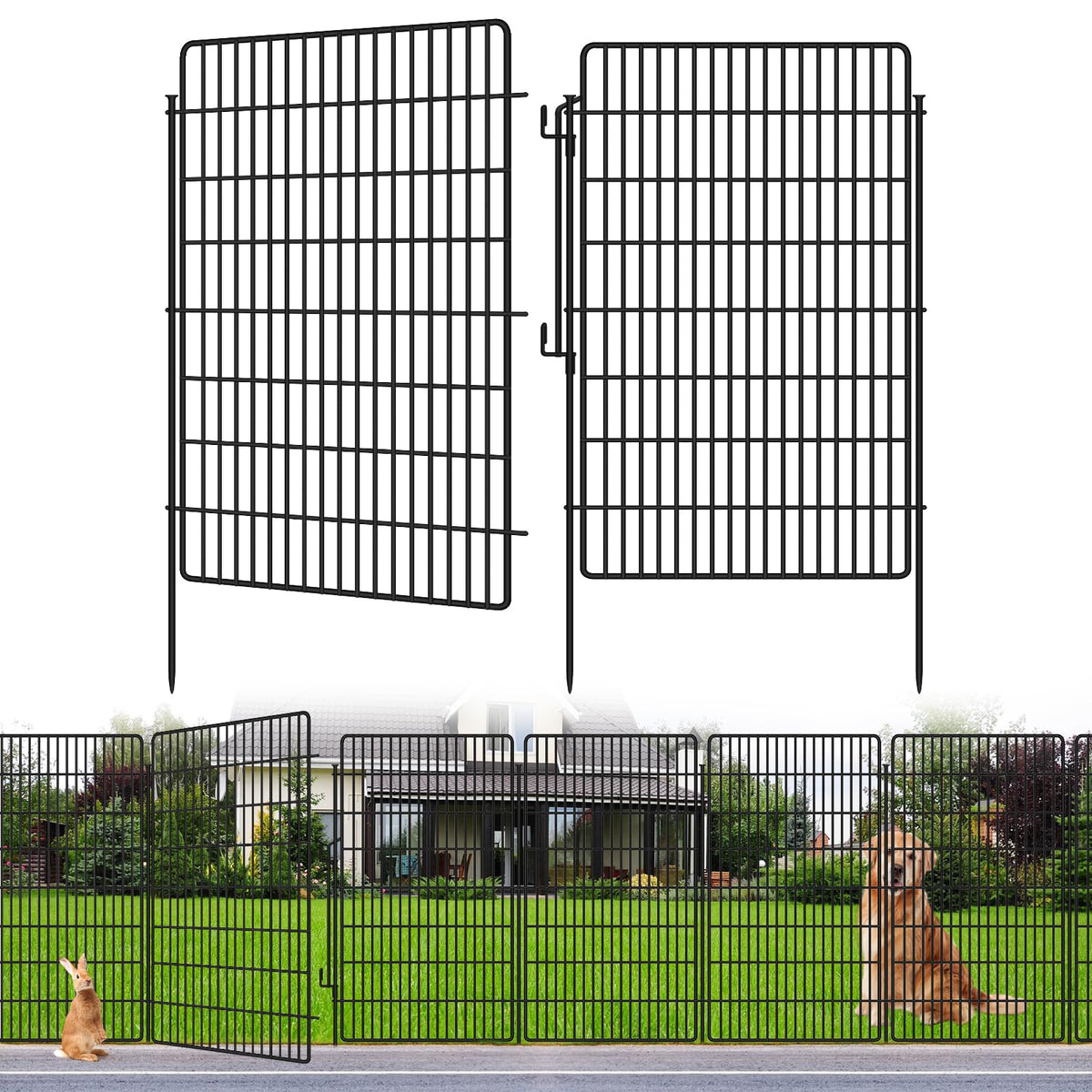 KYATE 10-panels garden fencing with lock secures yard boundaries.