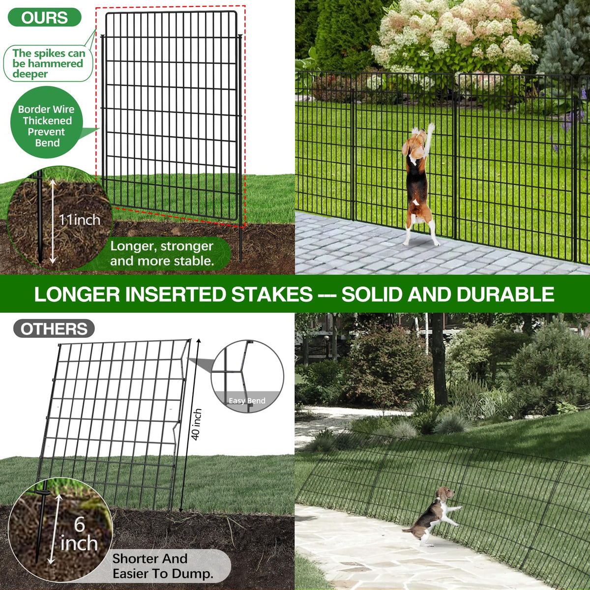KYATE 15-panels garden fence ground-stakes ensures stable installation in any yard.
