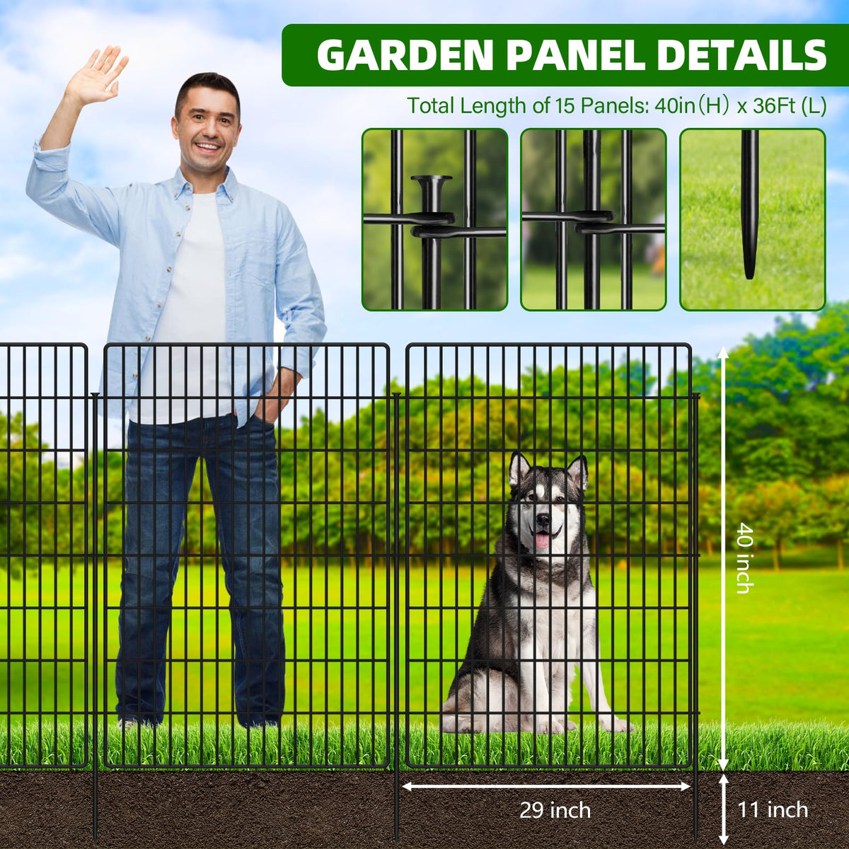 KYATE 15-panels garden fence side profile highlights tall design for garden protection.